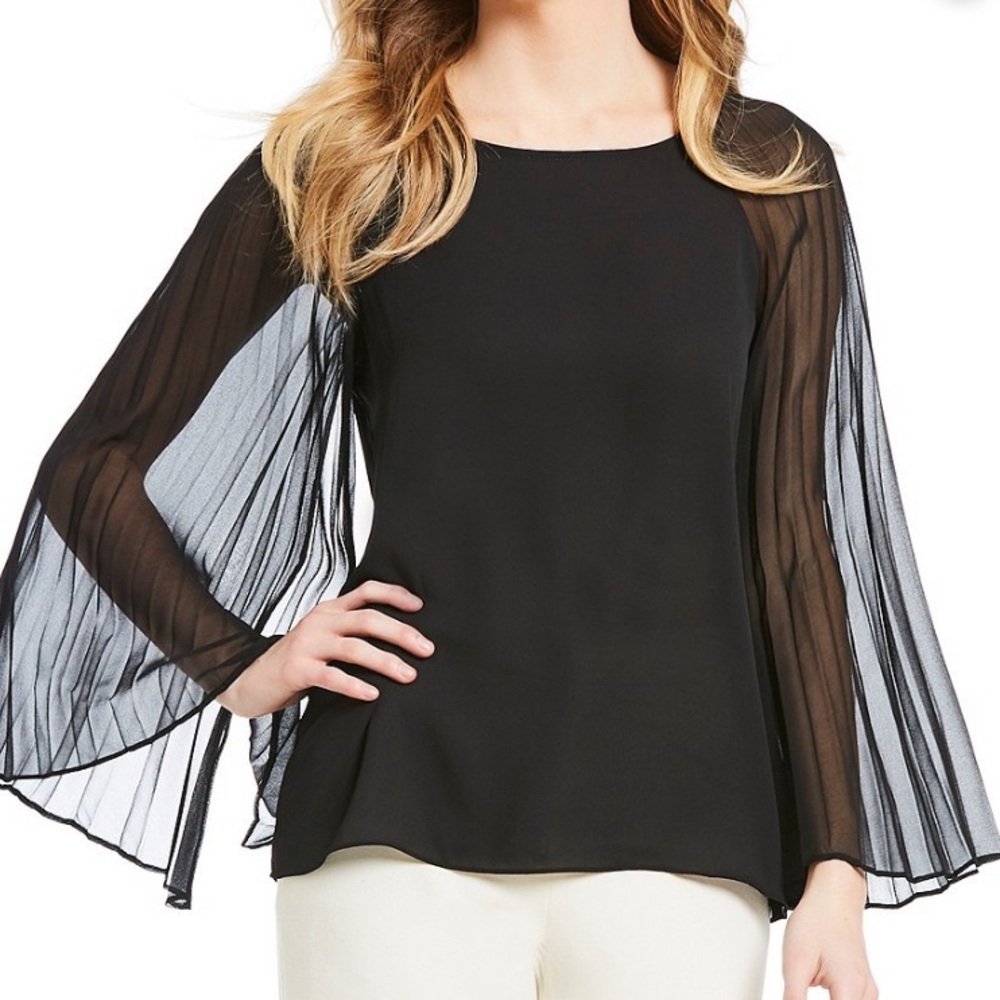 NWT H by Halston Black Cape Sleeve Blouse
